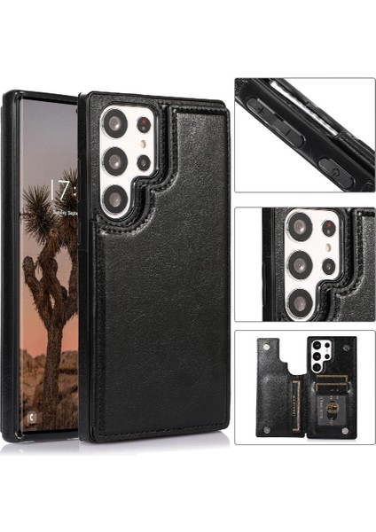 Samsung Galaxy S23 Ultra Kart Yuvaları Için Cüzdan Durumda Çift Manyetik Toka (Yurt Dışından)