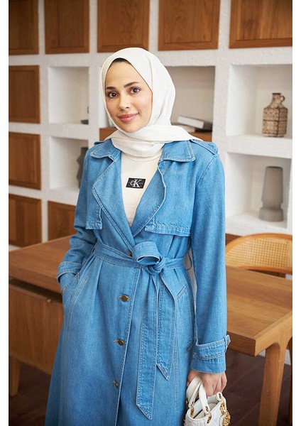 6458-ALLERLI Denim Trençkot Mavi