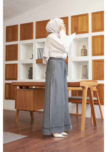 1138-TENSEL Lastikli Bol Paça Pantolon Gri fiyatları