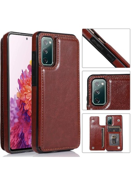 Kart Tutucu Çift Manyetik Pu ile Samsung Galaxy S20 Fe Için Cüzdan Kılıf (Yurt Dışından)