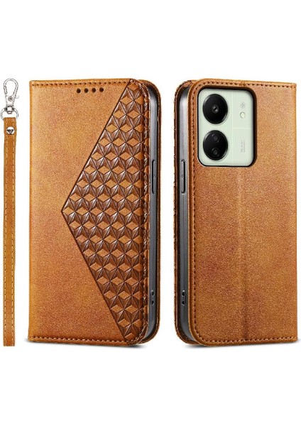 Xiaomi Redmi 13C Için Flip Case Eşkenar Dörtgen Şekli Cüzdan El Kayışı Günlük Standı (Yurt Dışından)