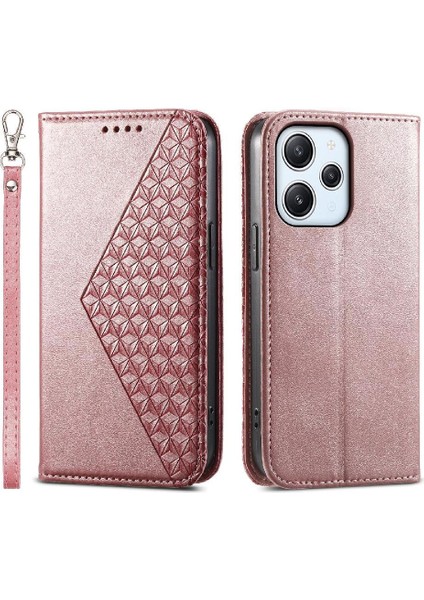 Xiaomi Redmi 12 Için Flip Case Standı Cüzdan Günlük Kullanım El Kayışı Eşkenar Dörtgen (Yurt Dışından)