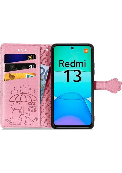 Xiaomi Redmi Için Flip Case 13 4g Deri Kılıf Kısa Kayış Karikatür Hayvanlar (Yurt Dışından)