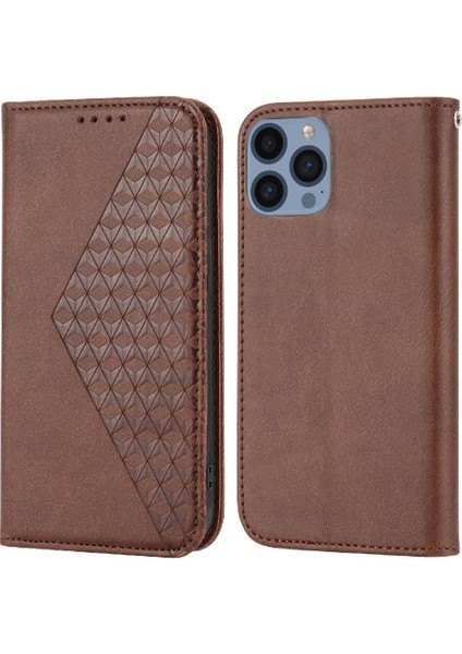 IPhone 12 Cüzdan Günlük Kullanım Için Flip Case El Kayışı Standı Eşkenar Dörtgen Şekli (Yurt Dışından)