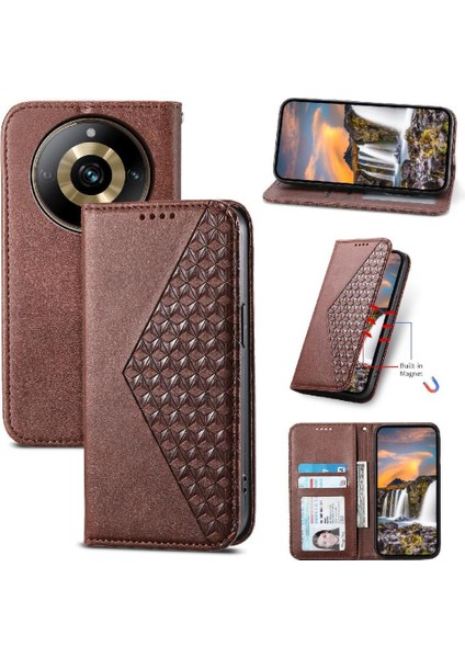 Realme 11 Pro Için Flip Case Standı El Kayışı Eşkenar Dörtgen Şekli Günlük Kullanım Cüzdan (Yurt Dışından)