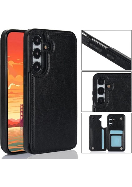 Kart Tutucu ile Samsung Galaxy S24 Çift Manyetik Toka Için Cüzdan Kılıf (Yurt Dışından)