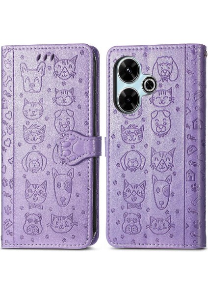 Xiaomi Redmi Için Flip Case 13 4g Deri Kılıf Kısa Kayış Karikatür Hayvanlar (Yurt Dışından)
