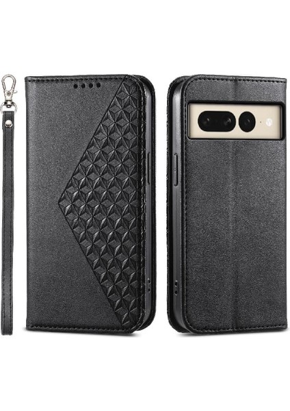 Google Piksel 8 Pro El Kayışı Eşkenar Dörtgen Şekli Günlük Kullanım Cüzdan Için Flip Case (Yurt Dışından)