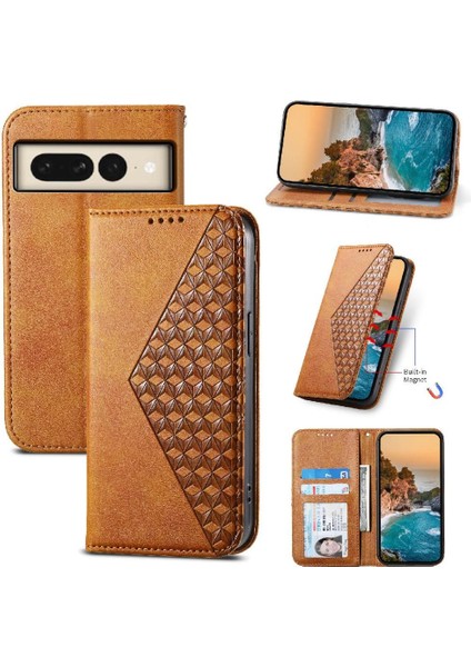 Google Piksel 8 Pro El Kayışı Eşkenar Dörtgen Şekli Günlük Kullanım Cüzdan Için Flip Case (Yurt Dışından)