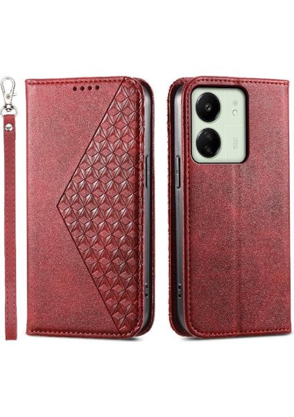 Xiaomi Redmi 13C Için Flip Case Eşkenar Dörtgen Şekli Cüzdan El Kayışı Günlük Standı (Yurt Dışından)