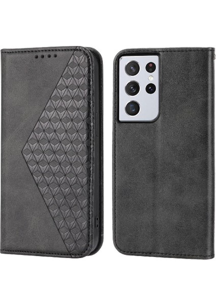 Samsung Galaxy S21 Ultra Eşkenar Dörtgen Şekli El Kayışı Günlük Kullanım Için Flip Case (Yurt Dışından)