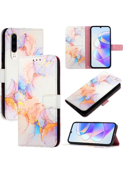 Colorful Shop Huawei P30 Kickstand Cüzdan Pu Deri Mermer Desen Için Kılıf (Yurt Dışından)