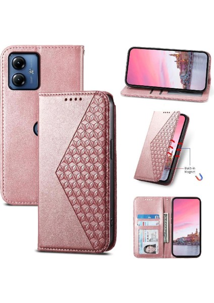 Motorola Moto G34 Günlük Kullanım Için Flip Case Cüzdan El Kayışı Standı Eşkenar Dörtgen (Yurt Dışından)