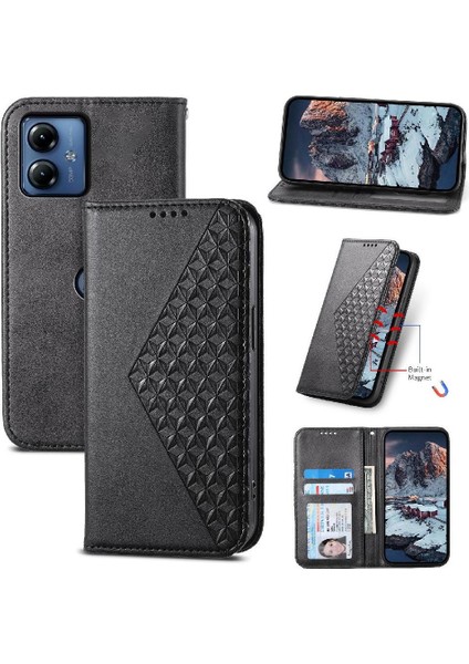 Motorola Moto G34 Günlük Kullanım Için Flip Case Cüzdan El Kayışı Standı Eşkenar Dörtgen (Yurt Dışından)