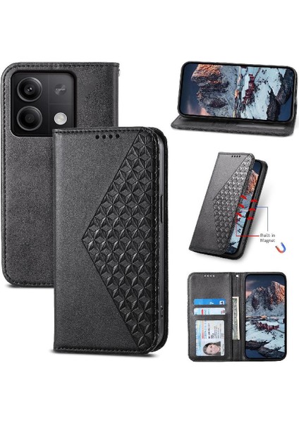 Xiaomi Redmi Not 13 Için Flip Case 4g Cüzdan Eşkenar Dörtgen Şekli Standı El Kullanımı (Yurt Dışından)