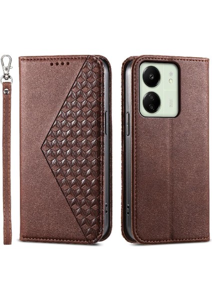 Xiaomi Redmi 13C Için Flip Case Eşkenar Dörtgen Şekli Cüzdan El Kayışı Günlük Standı (Yurt Dışından)