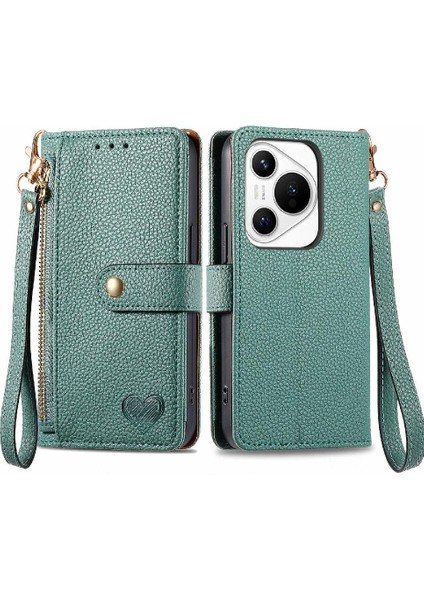 Huawei Pura 70 Için Flip Case Aşk Deri Kılıf Cüzdan Fermuar Darbeye (Yurt Dışından)