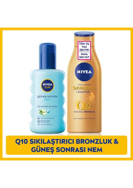 Sun Nemlendirici Güneş Sonrası Spreyi 200 ml + Q10 Sıkılaştırıcı ve Bronzlaştırıcı Vücut Losyonu 200 ml