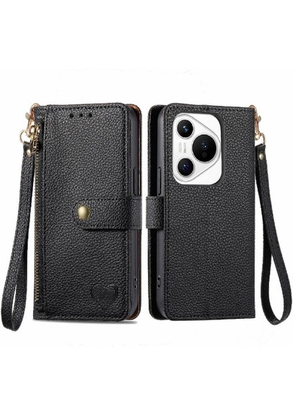 Huawei Pura 70 Için Flip Case Aşk Deri Kılıf Cüzdan Fermuar Darbeye (Yurt Dışından)