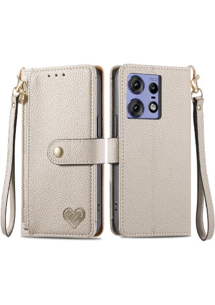 Motorola Kenar 50 Pro Aşk Deri Kılıf Cüzdan Fermuar Için Flip Case (Yurt Dışından)