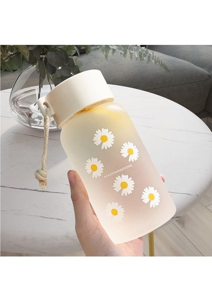 Frosted-04 500ML Küçük Papatya Su Şişeleri Şeffaf Plastik Su Bardağı Halat ile Kız Kawaii Içecek Şişesi Yaz Buzlu Su Bardağı Suyu Kupa (Yurt Dışından)
