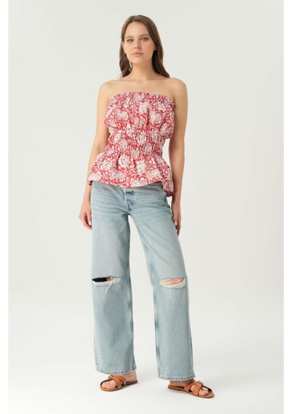 Açık Mavi Normal Bel Patı Düğmeli Dizi Kesikli Loose Fit Jean Pantolon C 4934-016