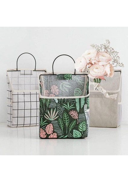 Meltset Duvara Asılan Saklama Torbaları 2 Adet Başucu Sepeti Organizatör Keten Pamuk Kapı Üstü Depolama Cep Kutusu Yatak Odası, Banyo, Mutfak, Oturma Odası (Beyaz Izgara) (Yurt Dışından) fırsatları