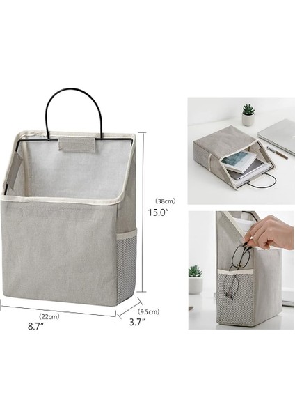 Meltset Duvara Asılan Saklama Torbaları 2 Adet Başucu Sepeti Organizatör Keten Pamuk Kapı Üstü Depolama Cep Kutusu Yatak Odası, Banyo, Mutfak, Oturma Odası (Beyaz Izgara) (Yurt Dışından) indirimleri
