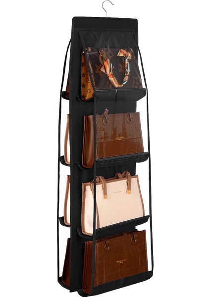 Dolap Için Asılı Çanta Çanta Organizatör, Çanta Debriyaj Için Toz Geçirmez Saklama Çantası Tutucu Dolap Dolap Organizatör, 360 Derece Dönebilen Kancalı 4 Şeffaf Cep, Siyah (Yurt Dışından)