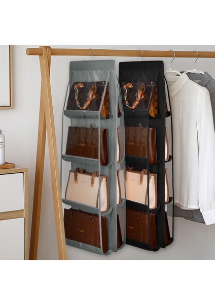 Dolap Için Asılı Çanta Çanta Organizatör, Çanta Debriyaj Için Toz Geçirmez Saklama Çantası Tutucu Dolap Dolap Organizatör, 360 Derece Dönebilen Kancalı 4 Şeffaf Cep, Siyah (Yurt Dışından) fiyatları