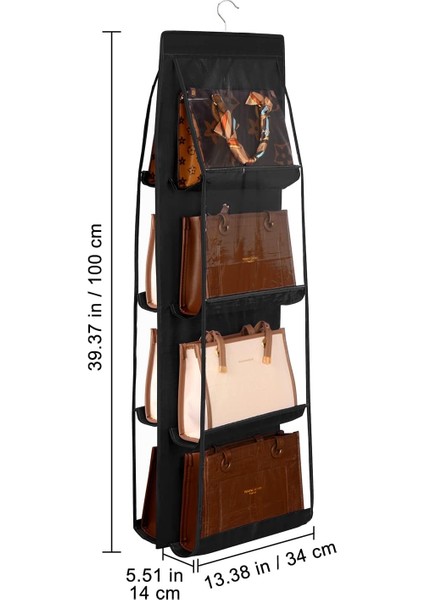 Dolap Için Asılı Çanta Çanta Organizatör, Çanta Debriyaj Için Toz Geçirmez Saklama Çantası Tutucu Dolap Dolap Organizatör, 360 Derece Dönebilen Kancalı 4 Şeffaf Cep, Siyah (Yurt Dışından) modelleri