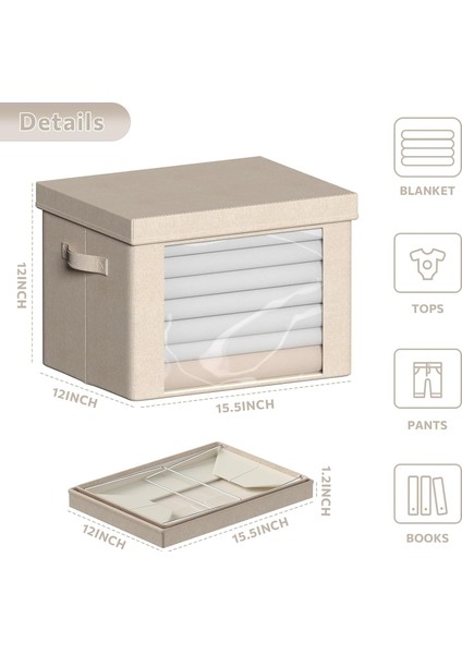 Katlanabilir Metal Çerçeveli Giysi Saklama Kutuları - 36L Büyük Kapasiteli Istiflenebilir Keten Kumaş Organizatör Seti, Taşıma Kolları, Şeffaf Pencere, Yatak Takımı, Battaniye, Kaz (Yurt Dışından) fiyatları