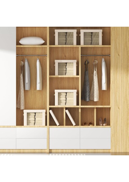 Katlanabilir Metal Çerçeveli Giysi Saklama Kutuları - 36L Büyük Kapasiteli Istiflenebilir Keten Kumaş Organizatör Seti, Taşıma Kolları, Şeffaf Pencere, Yatak Takımı, Battaniye, Kaz (Yurt Dışından) modelleri