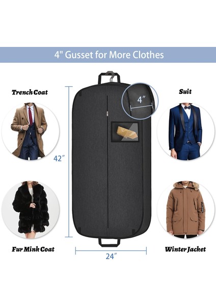 Seyahat Için 42" Ağır Hizmet Elbise Çantaları, Dolapta Saklama Için Elbise Çantaları, Yırtılmaya Dirençli Cepli ve Kulplu Asılı Elbise Çantası, Ceket, Elbise, Ceket, Gömlek Için Si (Yurt Dışından) fiyatları