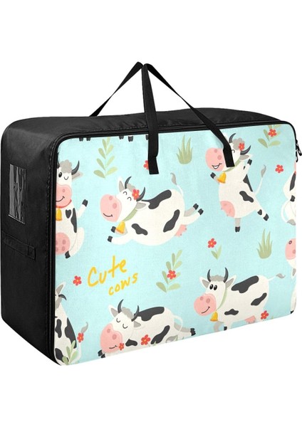 Sevimli Inekler Saklama Torbaları, 27.5X19.7X11 In, Fermuarlı ve Saplı Ekstra Büyük Saklama Spor Çantası Temel Taşıma Için Fermuarlı Saklama Torbaları (Yurt Dışından)