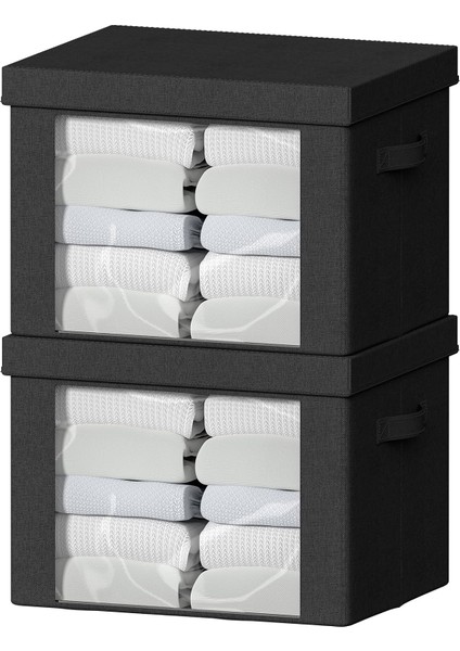 Katlanabilir Metal Çerçeveli Giysi Saklama Kutuları - 36L Büyük Kapasiteli Istiflenebilir Keten Kumaş Organizatör Seti, Taşıma Kolları, Şeffaf Pencere, Yatak Takımı, Battaniye, Kaz (Yurt Dışından)