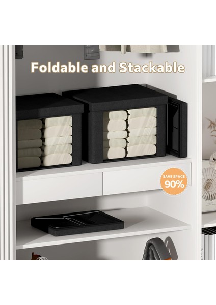 Katlanabilir Metal Çerçeveli Giysi Saklama Kutuları - 36L Büyük Kapasiteli Istiflenebilir Keten Kumaş Organizatör Seti, Taşıma Kolları, Şeffaf Pencere, Yatak Takımı, Battaniye, Kaz (Yurt Dışından) modelleri