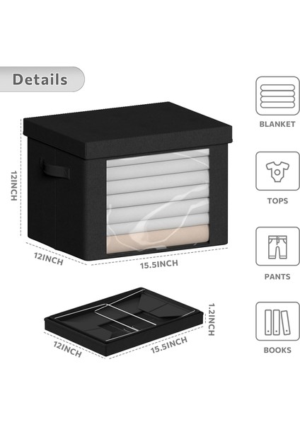 Katlanabilir Metal Çerçeveli Giysi Saklama Kutuları - 36L Büyük Kapasiteli Istiflenebilir Keten Kumaş Organizatör Seti, Taşıma Kolları, Şeffaf Pencere, Yatak Takımı, Battaniye, Kaz (Yurt Dışından) fırsatları