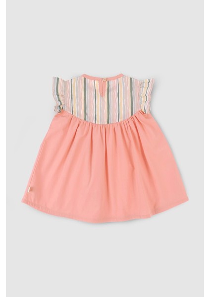 Organik Pamuk Fırfırlı Pembe Bebek Elbisesi Çizgili fiyatları