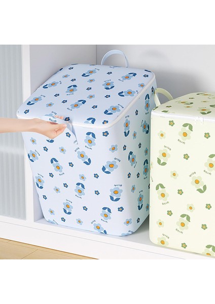 Yatak Odası Giysi Saklama Çantası Giysi Saklama Çantası Büyük Kapasiteli Çiçek Baskı Çift Saplı Toz Geçirmez Nem Geçirmez Yorgan Organizatör Mavi S (Yurt Dışından) fırsatları