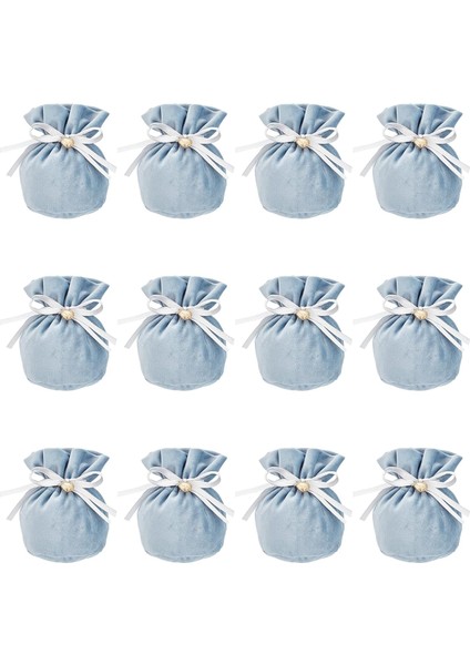 12 Adet Ipli Kadife Çanta Mavi, 5.4x5.7 Ipli Takı Torbaları Kadife Çanta Şeker Hediye Çantaları Ccb ile Plastik Kalp Kolye Düğün Doğum Günü Partisi Favor Için (Yurt Dışından)