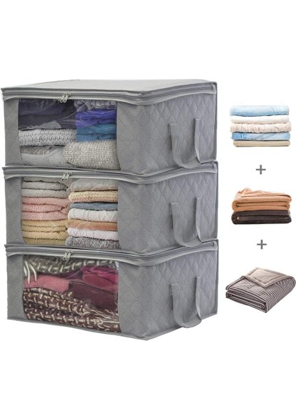 Depolama Küpleri Organizatör, 3'lü Paket Katlanabilir Fermuarlı Giysi Saklama Çantası, Güçlendirilmiş Saplı/şeffaf Pencere Hareketli Kutu Organizatör, Giysi Battaniyesi Yatak Dolab (Yurt Dışından) fiyatları