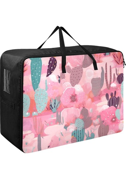 Pembe Arka Planda Kaktüs Bitkisi Saklama Torbaları, 27,5X19,7X11 In, Katlanabilir Taşıma Çantaları Malzemelerin Saklanması, Kamp Yapılması, Paketlenmesi ve Taşınması Için Katlanabi (Yurt Dışından)