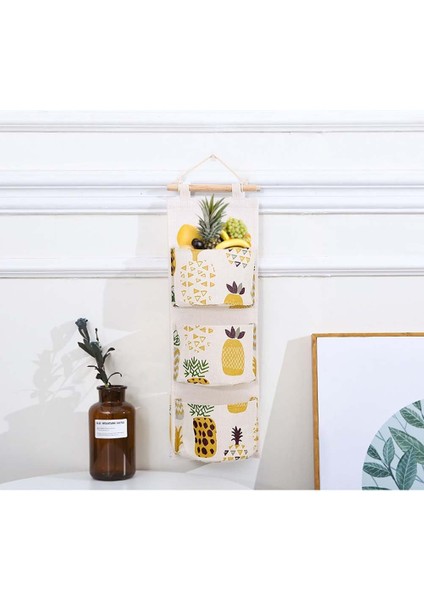 Kumaş Asma Raflar Asılı Pamuk Keten Saklama Çantası Kapı Üstü Depolama Organizatör Duvara Montaj Dolap Organizatör 3 Büyük Cepli 23.6 "× 7.9", Ananas + Ağaç + Baykuş (Yurt Dışından) fırsatları