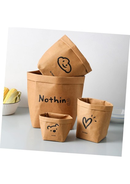 1 Adet Yıkanmış Kraft Kağıt Torba Kraft Alışveriş Çantası Kraft Bakkal Kağıt Torbaları Basit Saklama Çantası Restoran Paket Servis Çantaları Kağıt Hediye Çantaları Makyaj Organizat (Yurt Dışından)