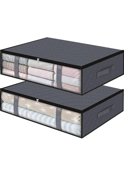 Yatak Altı Saklama Torbaları Düzenleyici, 2 Paket, Güçlendirilmiş Saplı, Büyük Kapasiteli Yatak Altı Saklama Kapları, Giyim Organizasyonu Için Katlanabilir Kumaş Saklama Kutuları ( (Yurt Dışından)