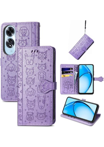 Oppo A60 4g Flip Kapak Için Flip Case Kısa Kayış Deri Kılıf Karikatür (Yurt Dışından)