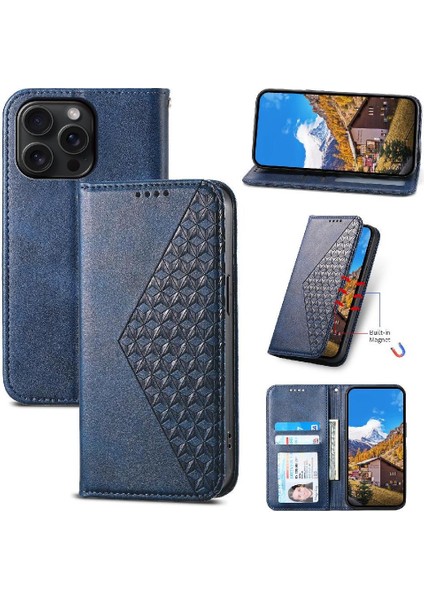 IPhone 15 Için Flip Case Pro Max El Kayışı Standı Günlük Kullanım Eşkenar Dörtgen Şekli (Yurt Dışından)