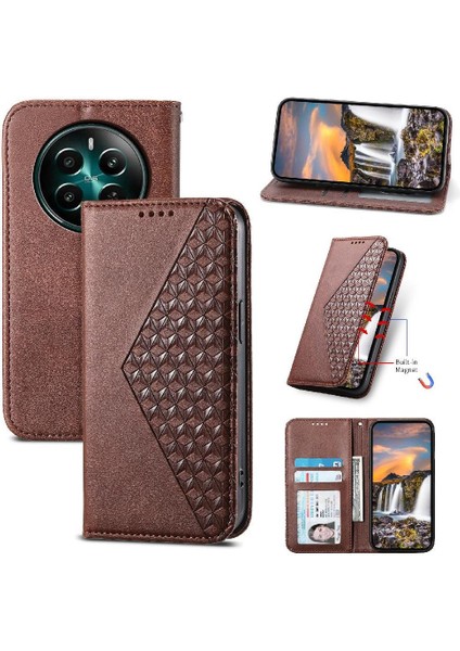Realme 12 Artı 5g Günlük Kullanım Için Flip Case El Kayışı Cüzdan Eşkenar Dörtgen Şekli (Yurt Dışından)