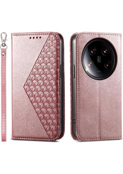 Xiaomi 14 Için Flip Case Ultra El Kayışı Eşkenar Dörtgen Şekli Standı Günlük Kullanım (Yurt Dışından)